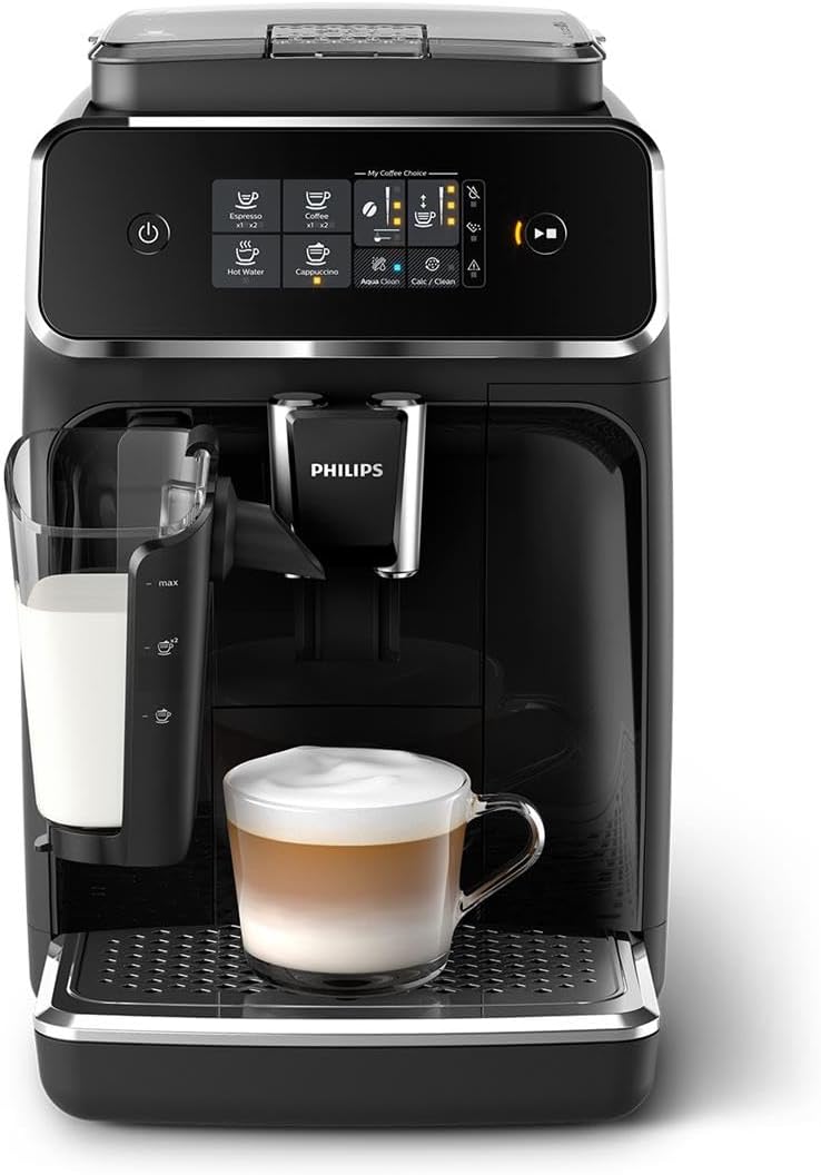 Philips Series 2200 Fully Automatic Espresso Machine with LatteGo, 3 Beverages, Touch Display, Glossy Black (EP2231/40)